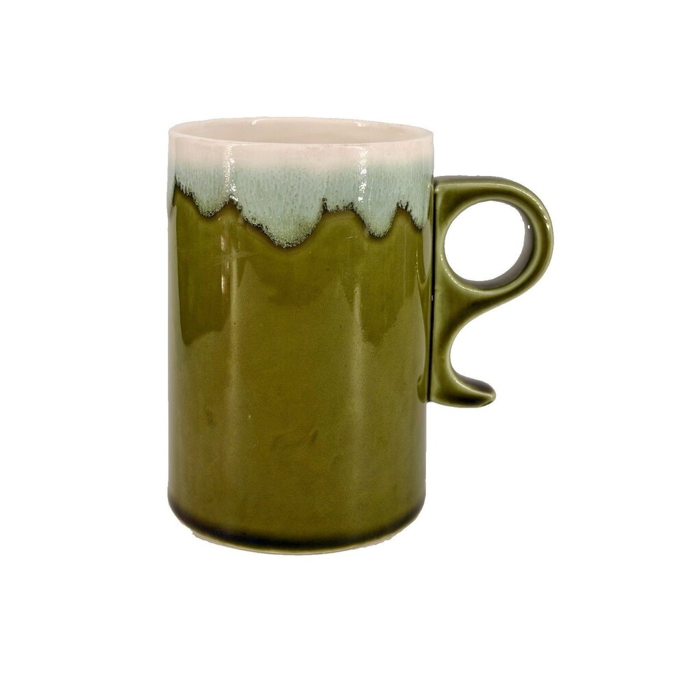 MCM Norleans Pottery Ceramic Drip Glaze Green Geometric Handle